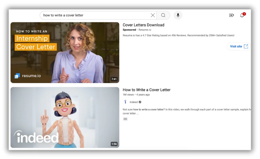 example of youtube results with optimized titles