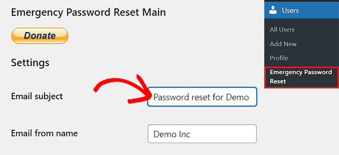 Type email subject and from name before password reset Type email subject and from name before password reset