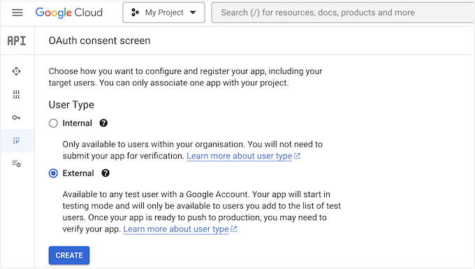 Creating an internal or external Google app Creating an internal or external Google app