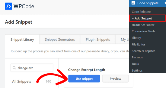 Kod parçasının anahtar kelimesini WPCode'da arama Kod parçasının anahtar kelimesini WPCode'da arama
