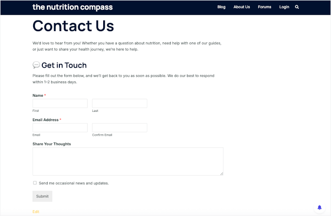 WPForms kontaktformulär på en live-webbplats WPForms kontaktformulär på en live-webbplats