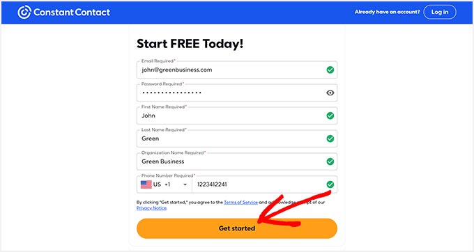 Geben Sie eine E-Mail-Adresse und ein Passwort für Ihr Constant Contact-Konto ein Geben Sie eine E-Mail-Adresse und ein Passwort für Ihr Constant Contact-Konto ein