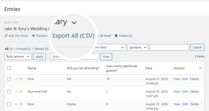 Elenco RSVP di WPForms Elenco RSVP di WPForms