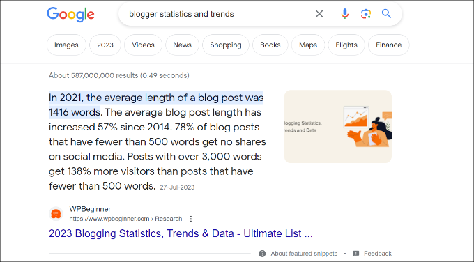 Google Answer box displaying other web sources Answer box for researches
