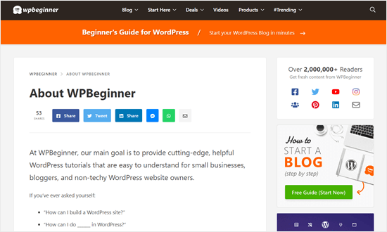 Hakkımızda sayfası WPBeginner Hakkımızda sayfası