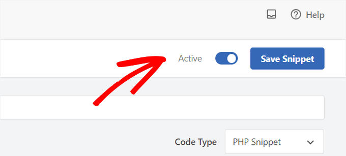 Ative e salve o trecho no WPCode Ative e salve o trecho no WPCode