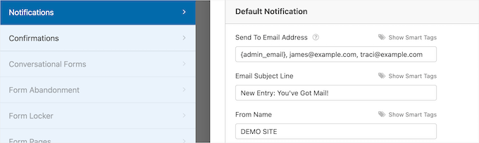 Change form email notifications Change form email notifications