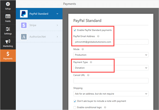 gift-registry-wordpress Enabling PayPal payments for your form in WPForms