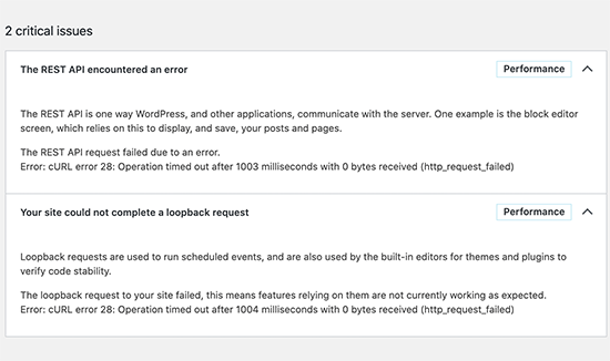 cURL error 28 shown in WordPress site health report cURL error 28 shown in WordPress site health report