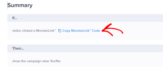 Copy MonsterLink code Copy the monsterlink code on summary page