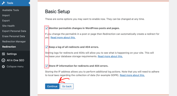 Configurazione base del plugin Redirection Configurazione base del plugin Redirection