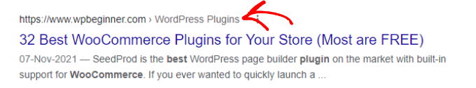 Breadcrumb navigation in search results Breadcrumb navigation links in search results