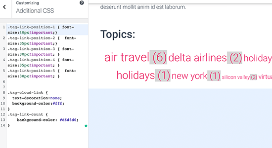 Estilizar la nube de etiquetas - WPBeginner Estilizando la nube de etiquetas