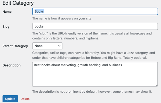 Category Edit Screen Category Edit Screen