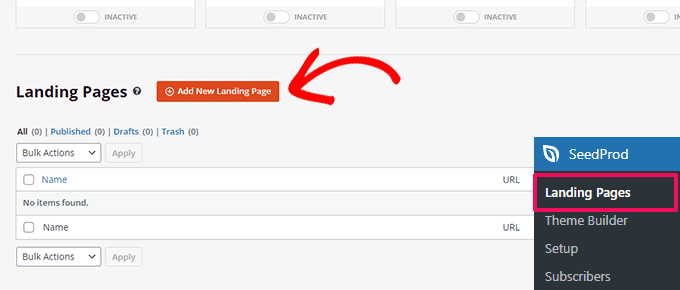 Aggiungi nuova landing page