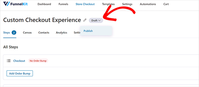 Pubblica pagina di checkout