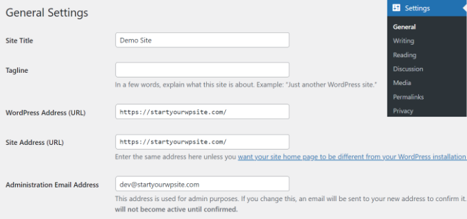 Site title and tagline Change site title