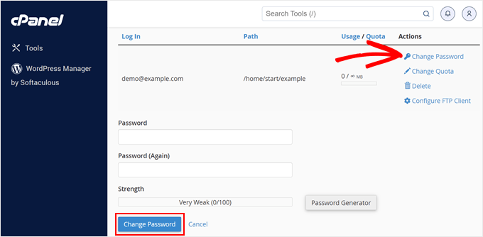 Changing an FTP account password in Bluehost's cPanel Changing an FTP account password in Bluehost's cPanel