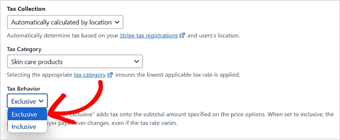 Choose tax behavior Choose tax behavior