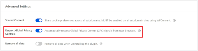 Controllo globale della privacy di WPConsent