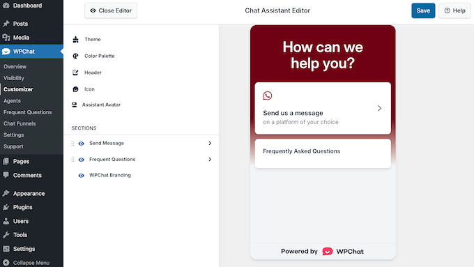 チャットウィンドウのカスタマイズ リアルタイムチャットウィンドウの配色を変更する